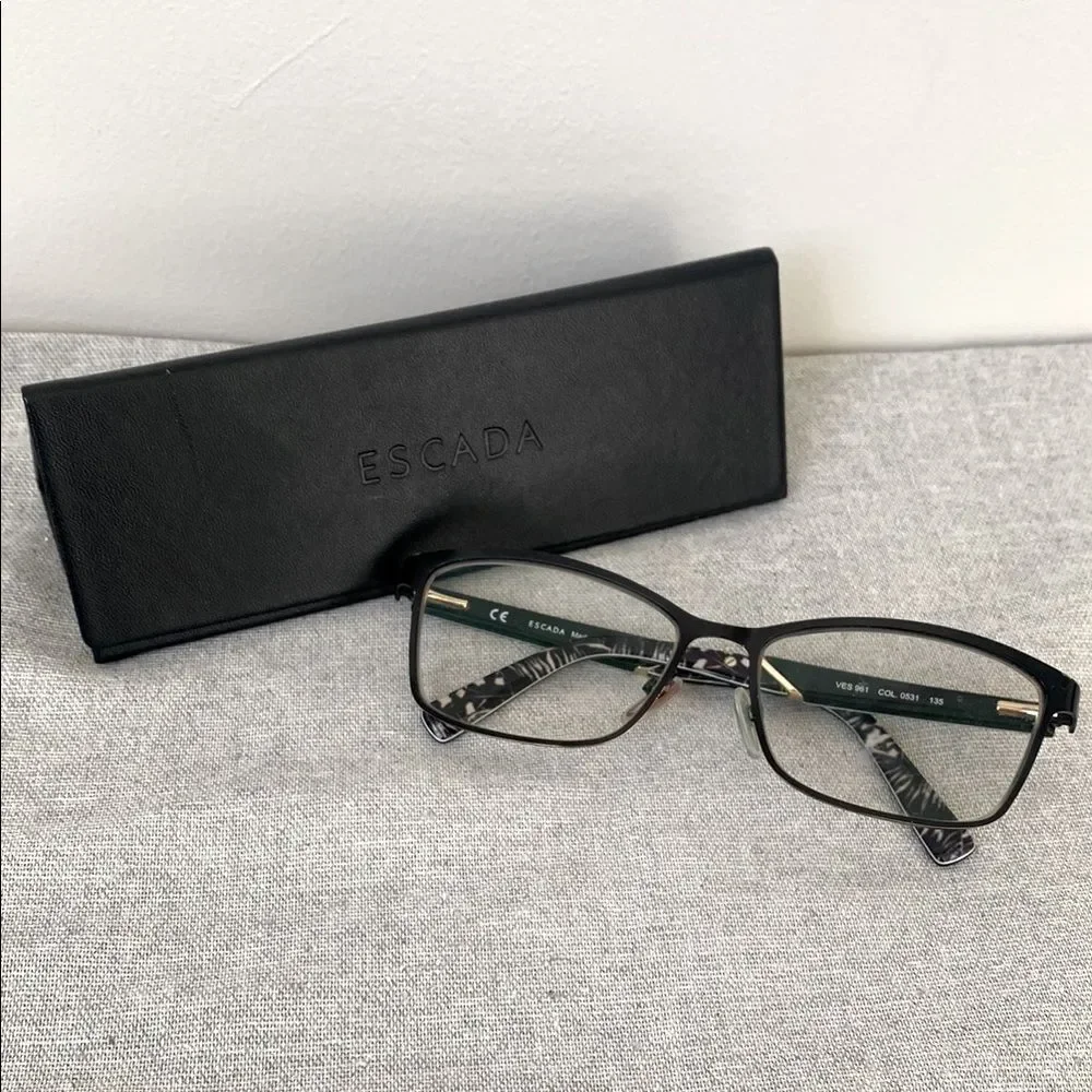 Escada Black Women's Glasses w/ Branded Case Chic Academia
